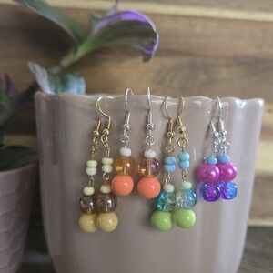 Colorful Beaded Dangle Earrings Set
